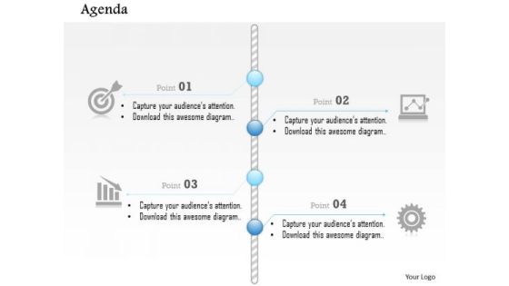 Business Diagram Agenda Diagram With Globe And Four Points Icon Presentation Template