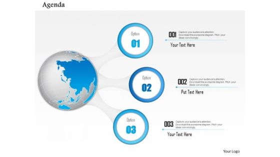 Business Diagram Agenda Diagram With Globe And Three Icon Points Presentation Template Business Diagram Agenda Diagram With Globe And Three Icon Points Presentation Template
