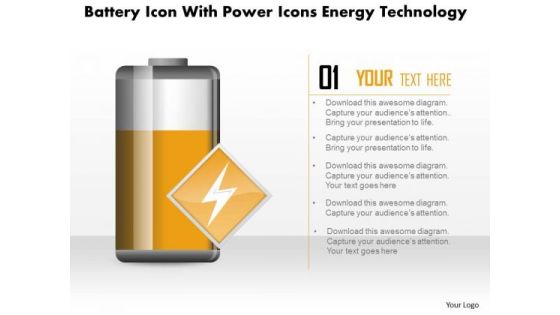 Business Diagram Battery Icon With Power Icons Energy Technology PowerPoint Slide