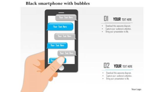 Business Diagram Black Smart Phone With Speech Bubbles For Communication Presentation Template Business Diagram Black Smart Phone With Speech Bubbles For Communication Presentation Template