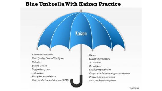 Business Diagram Blue Umbrella With Kaizen Practice Presentation Template Business Diagram Blue Umbrella With Kaizen Practice Presentation Template