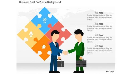 Business Diagram Business Deal On Puzzle Background Presentation Template