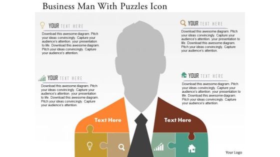 Business Diagram Business Man With Puzzles Icon Presentation Template