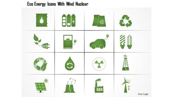 Business Diagram Eco Energy Icons With Wind Nuclear Ppt Slide