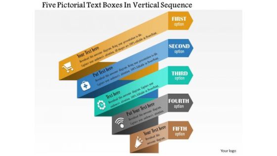 Business Diagram Five Pictorial Text Boxes In Vertical Sequence Presentation Template