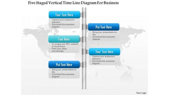 Business Diagram Five Staged Vertical Time Line Diagram For Business Presentation Template