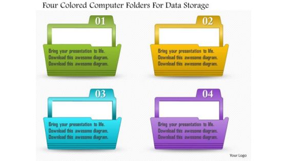 Business Diagram Four Colored Computer Folders For Data Storage Presentation Template