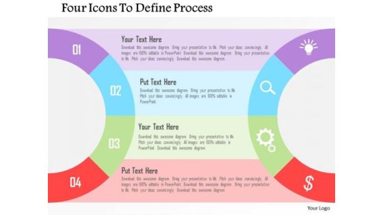 Business Diagram Four Icons To Define Process Presentation Template