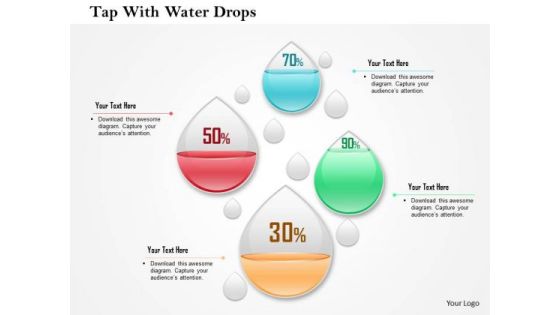 Business Diagram Four Water Drops With Percentage Values Presentation Template