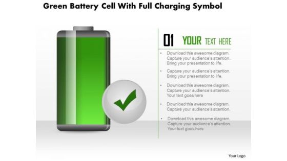Business Diagram Green Battery Cell With Full Charging Symbol PowerPoint Slide Business Diagram Green Battery Cell With Full Charging Symbol PowerPoint Slide
