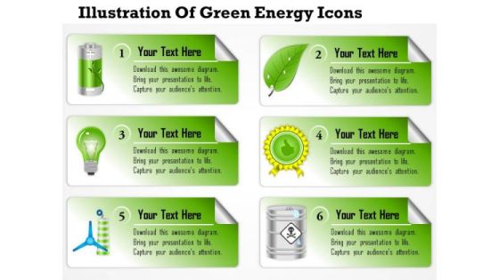 Business Diagram Illustration Of Green Energy Icons Presentation Slide Template