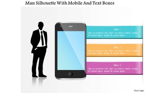 Business Diagram Man Silhouette With Mobile And Text Boxes Presentation Template Business Diagram Man Silhouette With Mobile And Text Boxes Presentation Template