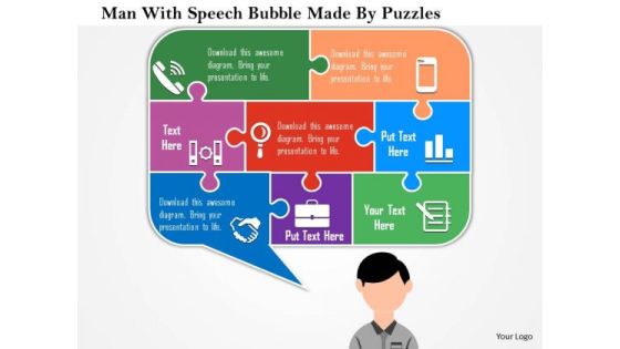 Business Diagram Man With Speech Bubble Made By Puzzles Presentation Template Business Diagram Man With Speech Bubble Made By Puzzles Presentation Template