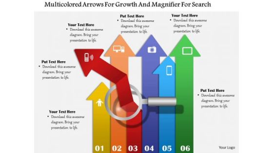Business Diagram Multicolored Arrows For Growth And Magnifier For Search Presentation Template Business Diagram Multicolored Arrows For Growth And Magnifier For Search Presentation Template