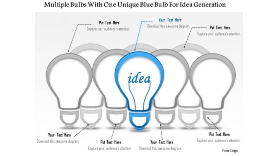 Business Diagram Multiple Bulbs With One Unique Blue Bulb For Idea Generation Presentation Template Business Diagram Multiple Bulbs With One Unique Blue Bulb For Idea Generation Presentation Template
