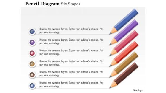 Business Diagram Pencil Diagram Six Stages Agenda Info Graphic Presentation Template