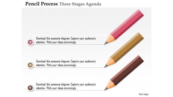 Business Diagram Pencil Process Three Stages Agenda Presentation Template
