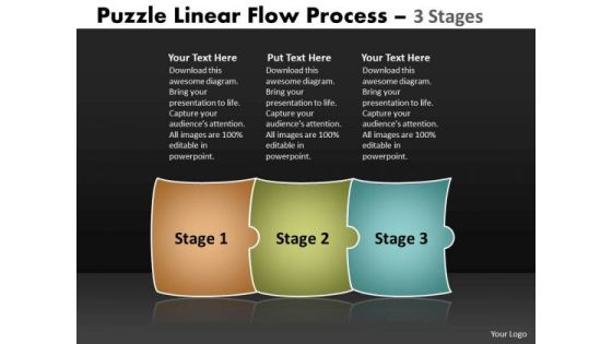 Business Diagram Puzzle Linear Flow Process 3 Stages Sales Diagram