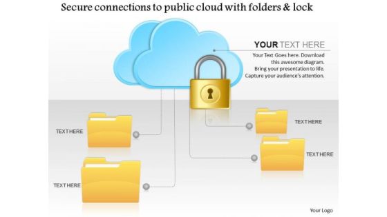 Business Diagram Secure Connections To The Public Cloud With Folders And Lock Ppt Slide