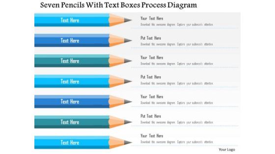 Business Diagram Seven Pencils With Text Boxes Process Diagram Presentation Template