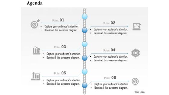 Business Diagram Six Points Vertical Timeline Agenda Presentation Template