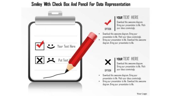 Business Diagram Smiley With Check Box And Pencil For Data Representation Presentation Template Business Diagram Smiley With Check Box And Pencil For Data Representation Presentation Template