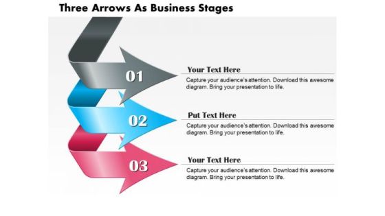 Business Diagram Three Arrows As Business Stages Presentation Template