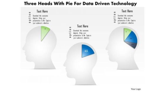 Business Diagram Three Heads With Pie For Data Driven Technology PowerPoint Slide