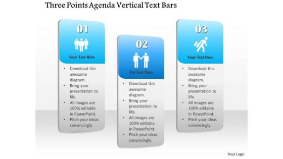Business Diagram Three Points Agenda Vertical Text Bars Presentation Template