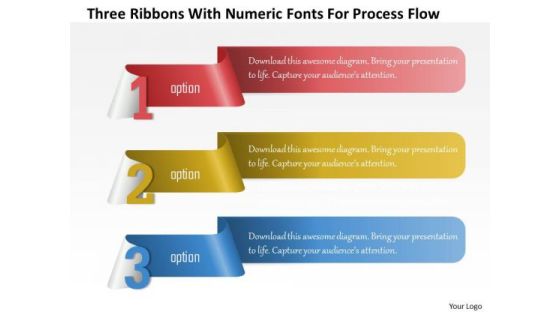 Business Diagram Three Ribbons With Numeric Fonts For Process Flow Presentation Template
