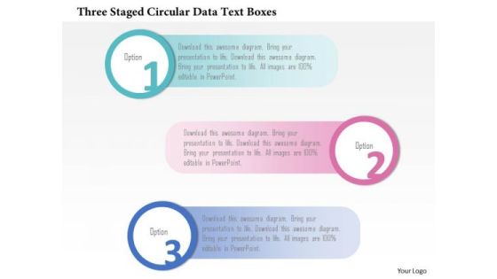 Business Diagram Three Staged Circular Data Text Boxes PowerPoint Template