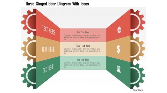 Business Diagram Three Staged Gear Diagram With Icons PowerPoint Template