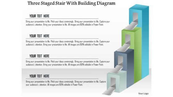 Business Diagram Three Staged Stair With Building Diagram Presentation Template
