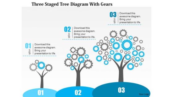 Business Diagram Three Staged Tree Diagram With Gears Presentation Template