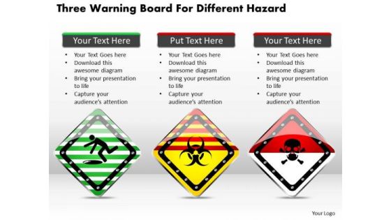 Business Diagram Three Warning Board For Different Hazard Presentation Template