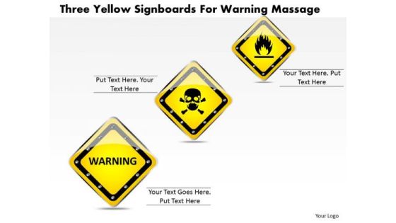 Business Diagram Three Yellow Signboards For Warning Massage Presentation Template