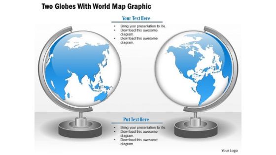 Business Diagram Two Globes With World Map Graphic Presentation Template
