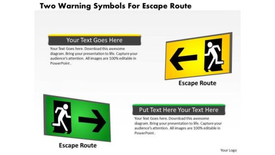 Business Diagram Two Warning Symbols For Escape Route Presentation Template Business Diagram Two Warning Symbols For Escape Route Presentation Template