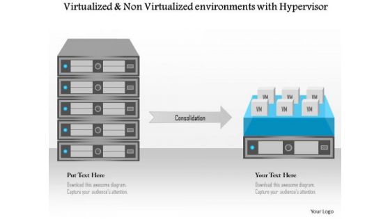 Business Diagram Virtualized And Non Vitualized Environments With Hypervisor Ppt Slide Business Diagram Virtualized And Non Vitualized Environments With Hypervisor Ppt Slide