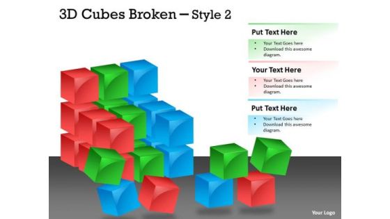 Business Finance Strategy Development 3d Cubes Broken Style Marketing Diagram