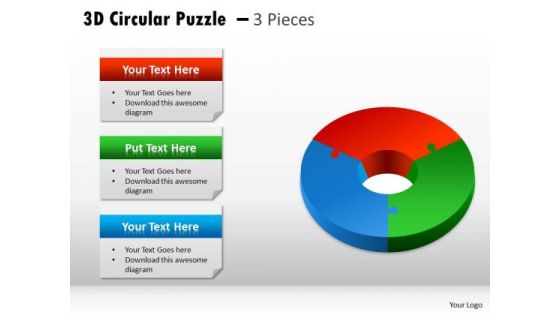 Business Framework Model 3d Circular Puzzle 3 Pieces Business Diagram