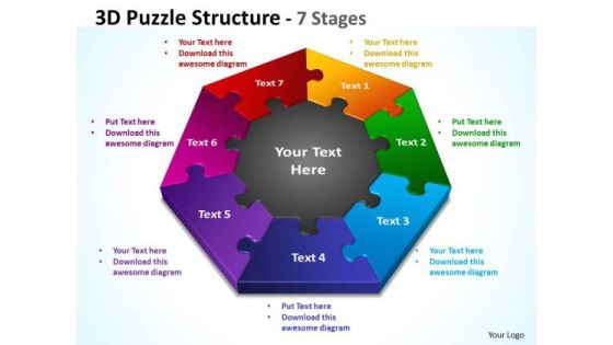 Business Framework Model 3d Puzzle Diagram Structure 7 Stages Business Diagram