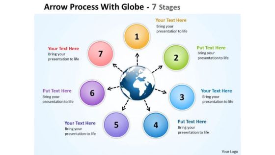 Business Framework Model Arrow Process With Globe 7 Stages Sales Diagram