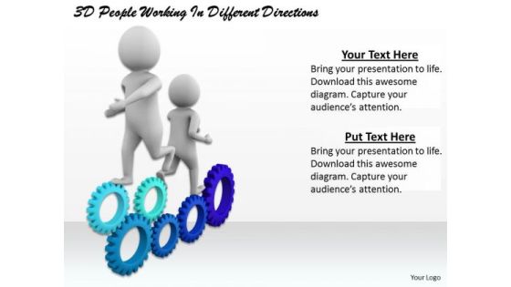 Business Level Strategy 3d People Working Different Directions Adaptable Concepts