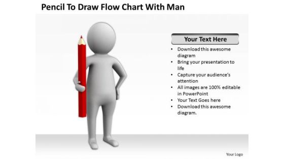 Business People Clipart Pencil To Draw Flow Chart With Man PowerPoint Templates