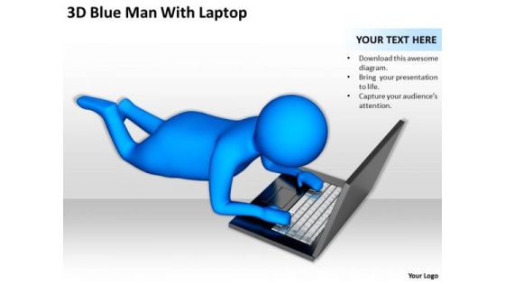 Business People Images 3d Blue Man With Laptop PowerPoint Slides