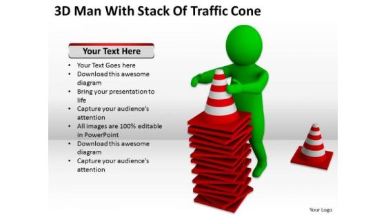 Business People Vector 3d Man With Stack Of Traffic Cones PowerPoint Slides Business People Vector 3d Man With Stack Of Traffic Cones PowerPoint Slides