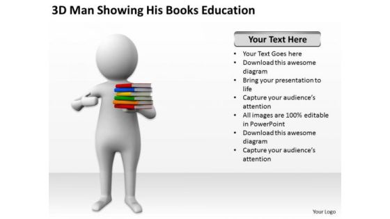 Business People Walking 3d Man Showing His Books Education PowerPoint Slides