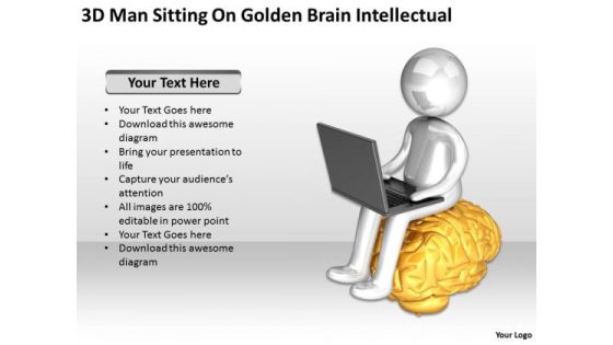 Business People Walking 3d Man Sitting On Golden Brain Intellectual PowerPoint Slides Business People Walking 3d Man Sitting On Golden Brain Intellectual PowerPoint Slides