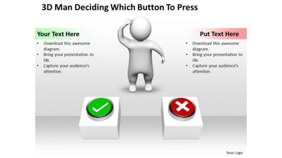 Business Process Management Diagram 3d Deciding Which Button Press PowerPoint Slides